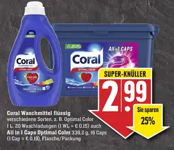 Edeka Coral Waschmittel Flüssig oder All in 1 Caps Optimal Color Angebot