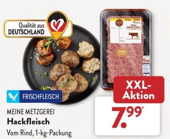 Meine Metzgerei Hackfleisch vom Rind 1 kg Packung Angebot bei Aldi Süd