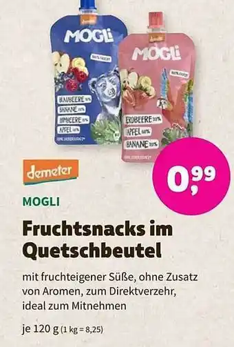 Aleco Biomarkt Demeter mogli fruchtsnacks im quetschbeutel Angebot