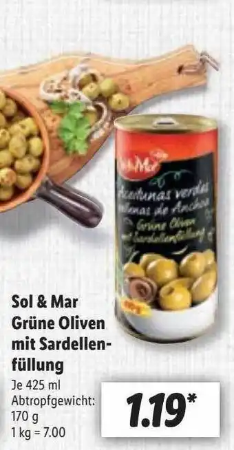 Lidl Sol & mar grüne oliven mit sardellen-füllung Angebot