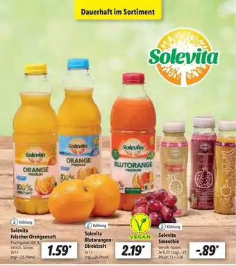 Lidl Solevita frischer orangensaft, solevita blutorangen-direktsaft, solevita smoothie Angebot