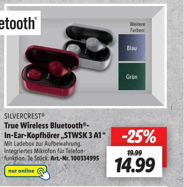 Silvercrest true wireless bluetooth inearkopfhörer „stwsk 3 a1
