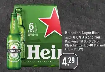 Edeka Heineken lager bier auch 0,0% alkoholfrei Angebot