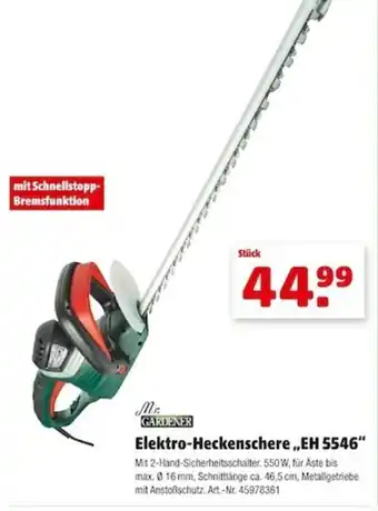 Hagebau Mr. Gardener Elektro Heckenschere ,,EH 5546" Angebot