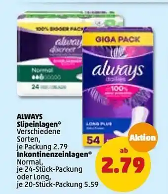 PENNY Always slipeinlagen, inkontinenzeinlagen Angebot