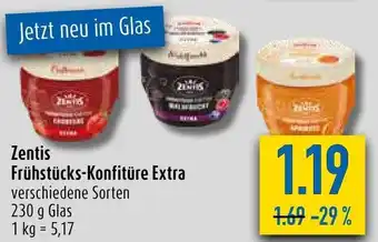 diska Zentis Frühstücks Konfitüre Extra 230 g Glas Angebot