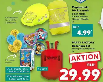 Kaufland Party factory ballongas-set oder regenschutz für rucksack oder helm Angebot