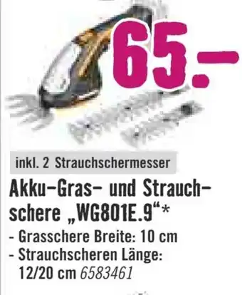 Hornbach Akku-Gras-und Strauchschere ,, WG801E.9“ Angebot