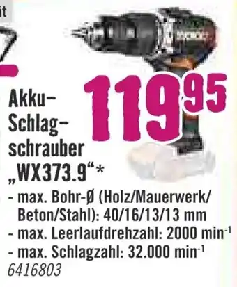 Hornbach Akku-Schlagschrauber,,WX373.9“ Angebot