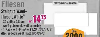 Hornbach Fliesen Steingut Wandfliese ,, White 30 x 60 x 0,8 cm m² Angebot