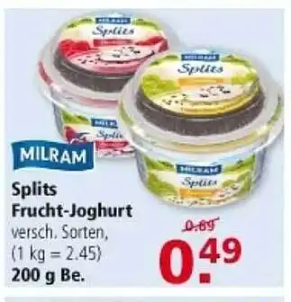 Multi Markt Milram splits frucht-joghurt Angebot