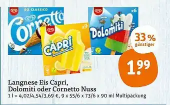 tegut Langnese Eis Capri, Dolomiti Oder Cornetto Nuss Angebot