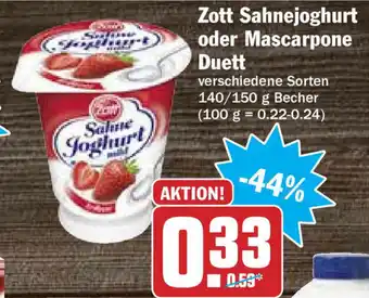 HIT Ullrich Zott Sahnejoghurt oder Mascarpone Duett 140/150g Becher Angebot