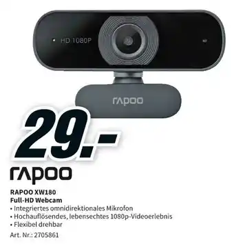 MediaMarkt Rapoo XW180 Full HD Webcam Angebot