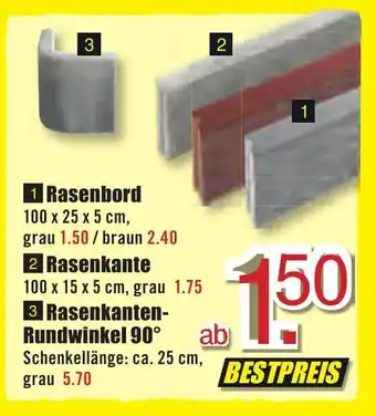 B1 Discount Baumarkt Rasenbord oder Rasenkante oder Rasenkanten Rundwinkel 90 Angebot