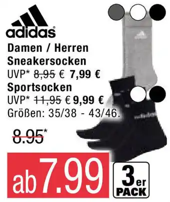 Marktkauf Adidas Damen/Herren Sneakersocken oder Sportsocken Angebot