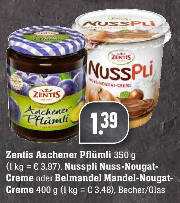 Zentis Aachener Pflümli 350g, Nusspli Nuss Nougat Creme oder Belmandel ...