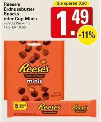 WEZ Reese's Erdnussbutter Snacks oder Cup Minis 77/90g Packung Angebot