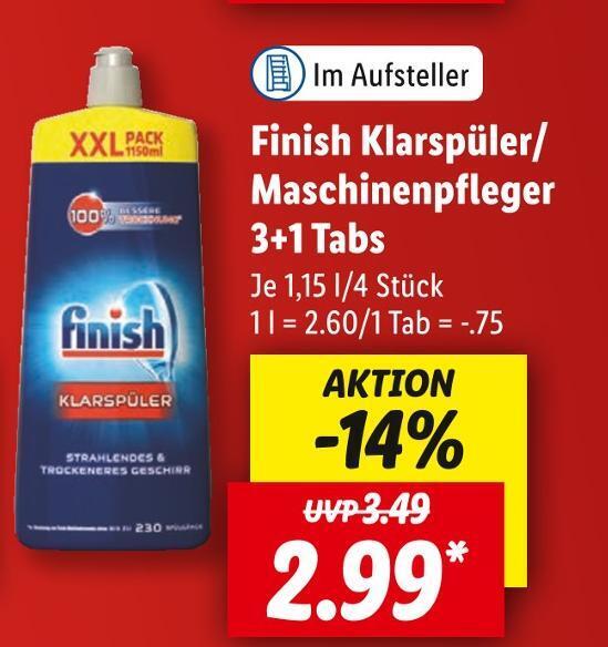 Finish klarspüler/maschinenpfleger 3+1 tabs Angebot bei Lidl