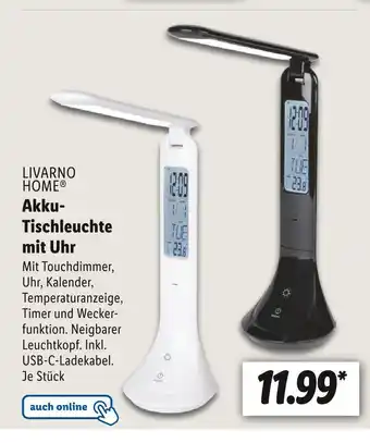 Lidl Livarno home akku-tischleuchte mit uhr Angebot