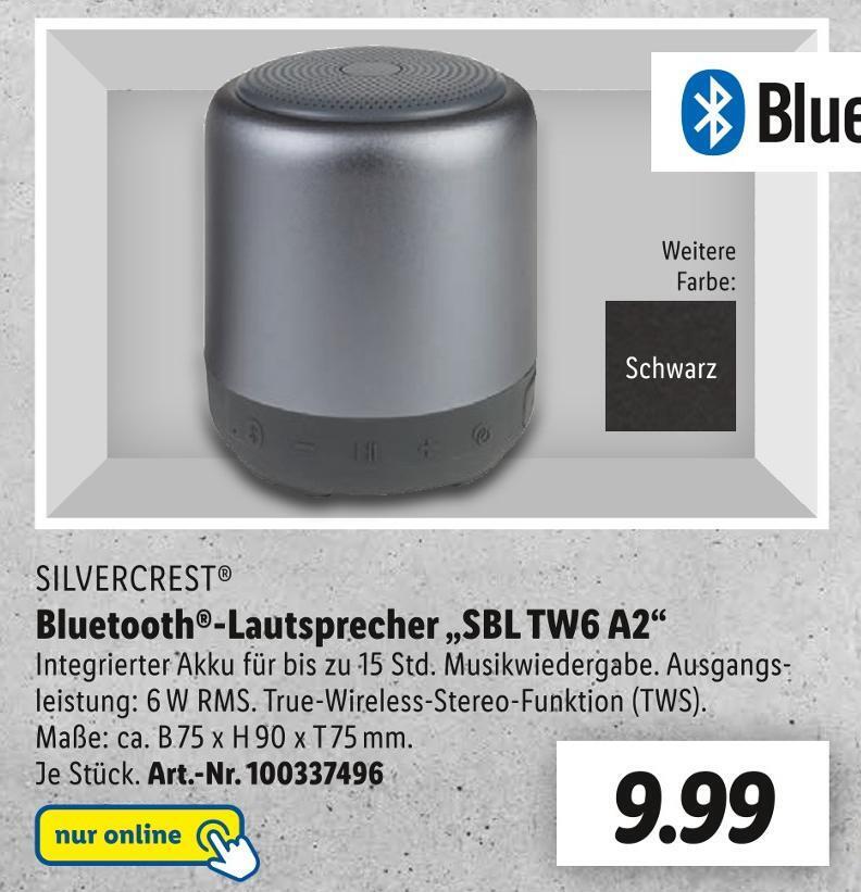 Silvercrest bluetooth®lautsprecher „sbl tw6 a2“ Angebot bei Lidl