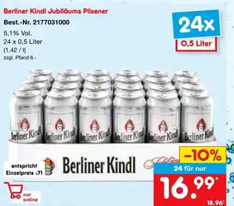 Netto Marken-Discount Berliner Kindl Jubilaums-Pilsener 24*500ml Angebot