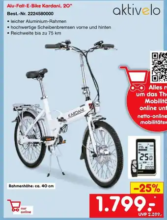 Netto Marken-Discount Aktivelo Alu-Falt-E-Bike Kardani 20" Angebot