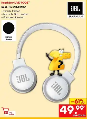 Netto Marken-Discount JBL Kopfhorer | Live 400BT Angebot