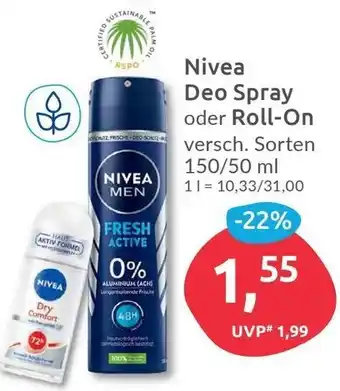 Budni Nivea Deo Spray oder Roll-on 150/50 ml Angebot