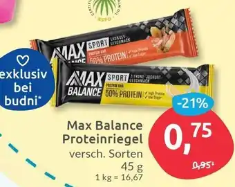 Budni Max Balance Proteinriegel 45 g Angebot