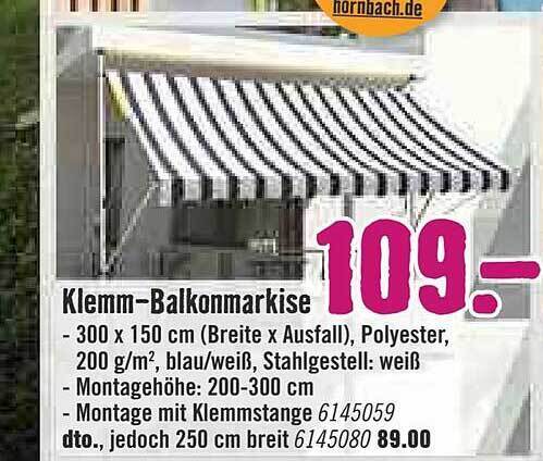 Klemm-balkonmarkise Angebot bei Hornbach