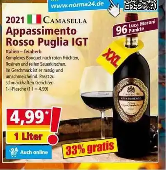 Norma 2021 camasella appassimento rosso puglia igt Angebot