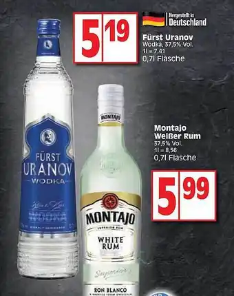 Edeka Fürst uranov wodka oder montajo weißer rum Angebot