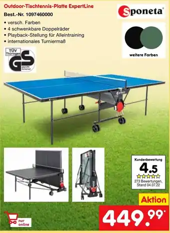 Netto Marken-Discount Sponeta Outdoor-Tischtennis-Platte ExpertLine Angebot