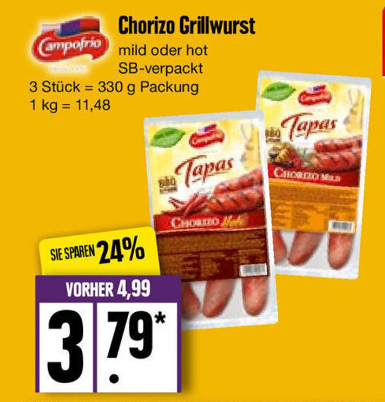 Chorizo Grillwurst 330g Angebot bei Edeka