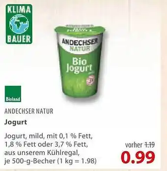 basic Bioland andechser natur jogurt Angebot