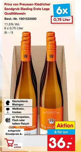 Netto Marken-Discount Prinz von preussen kiedricher sandgrub riesling erste lage qualitätswein Angebot