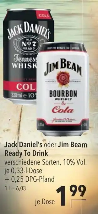 CITTI Markt Jack Daniel's oder Jim Beam Ready to Drink 0,33L Angebot