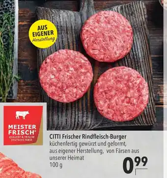 CITTI Markt Citti Frischer Rindfleisch Burger 100g Angebot