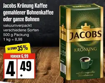 Edeka Jacobs Krönung Kaffee gemahlener Bohnenkaffee oder ganze Bohnen 500 g Packung Angebot