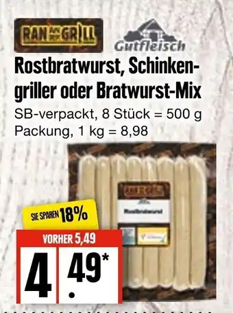 Edeka Gutfleisch Rostbratwurst, Schinkengriller oder Bratwurst Mix 500 g Packung Angebot