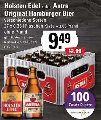 Edeka Holsten Edel oder Astra Original Hamburger Bier 27x0,33 L Flaschen Angebot