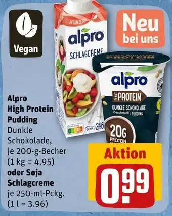 REWE Alpro high protein pudding oder soja schlagcreme Angebot