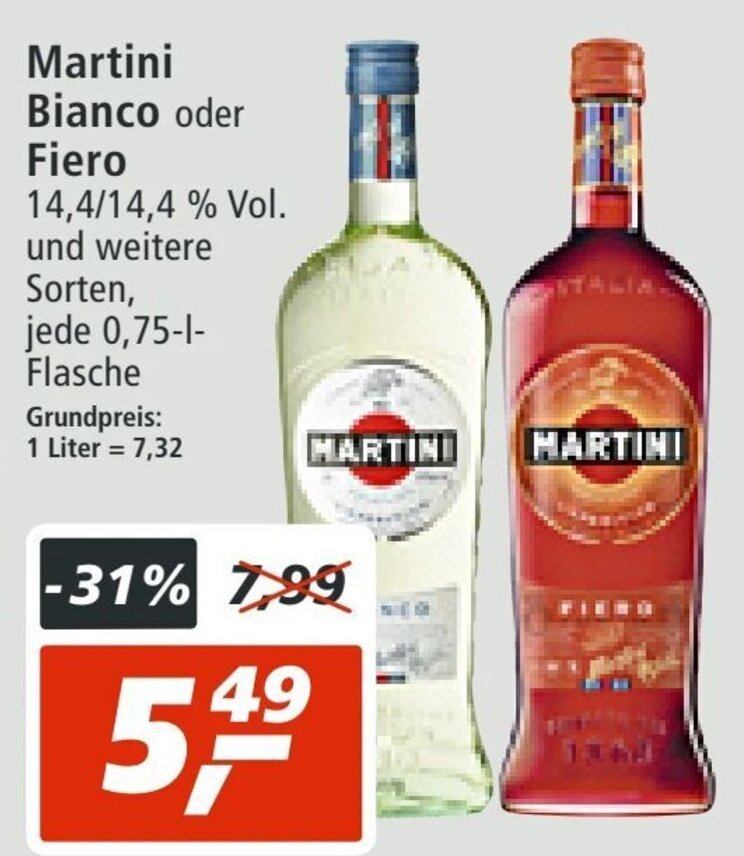 Martini Bianco/Fiero 750ml Angebot bei mein real