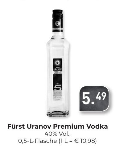 Fürst Uranov Premium Vodka 0,5 L Flasche Angebot bei Hieber's Frische ...