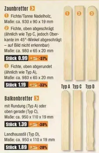 V Baumarkt Zaunbretter, balkonbretter Angebot