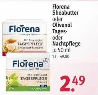 Rossmann Florena sheabutter oder olivenöl tages oder nachtpflege Angebot