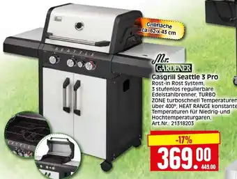 Herkules Baumarkt Mr. Gardener Gasgrill ,,Seattle 3 Pro" Angebot