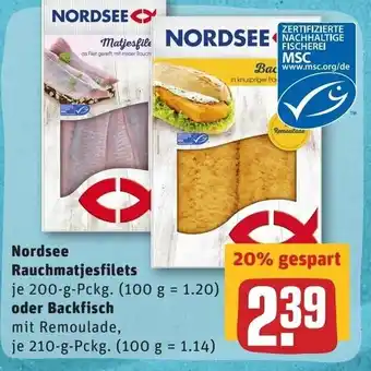 REWE Nordsee Rauchmatjesfilets 200g oder Backfisch 210g Angebot