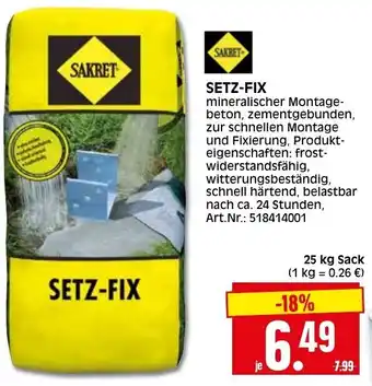 Herkules Baumarkt Sakret Setz Fix 25 kg Sack Angebot